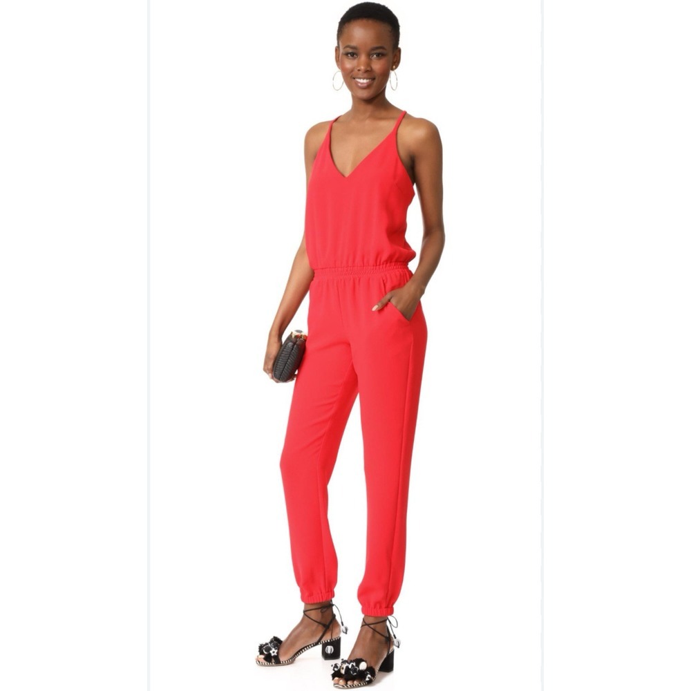 Amanda Uprichard Vibrant Red V-Neck Jumpsuit